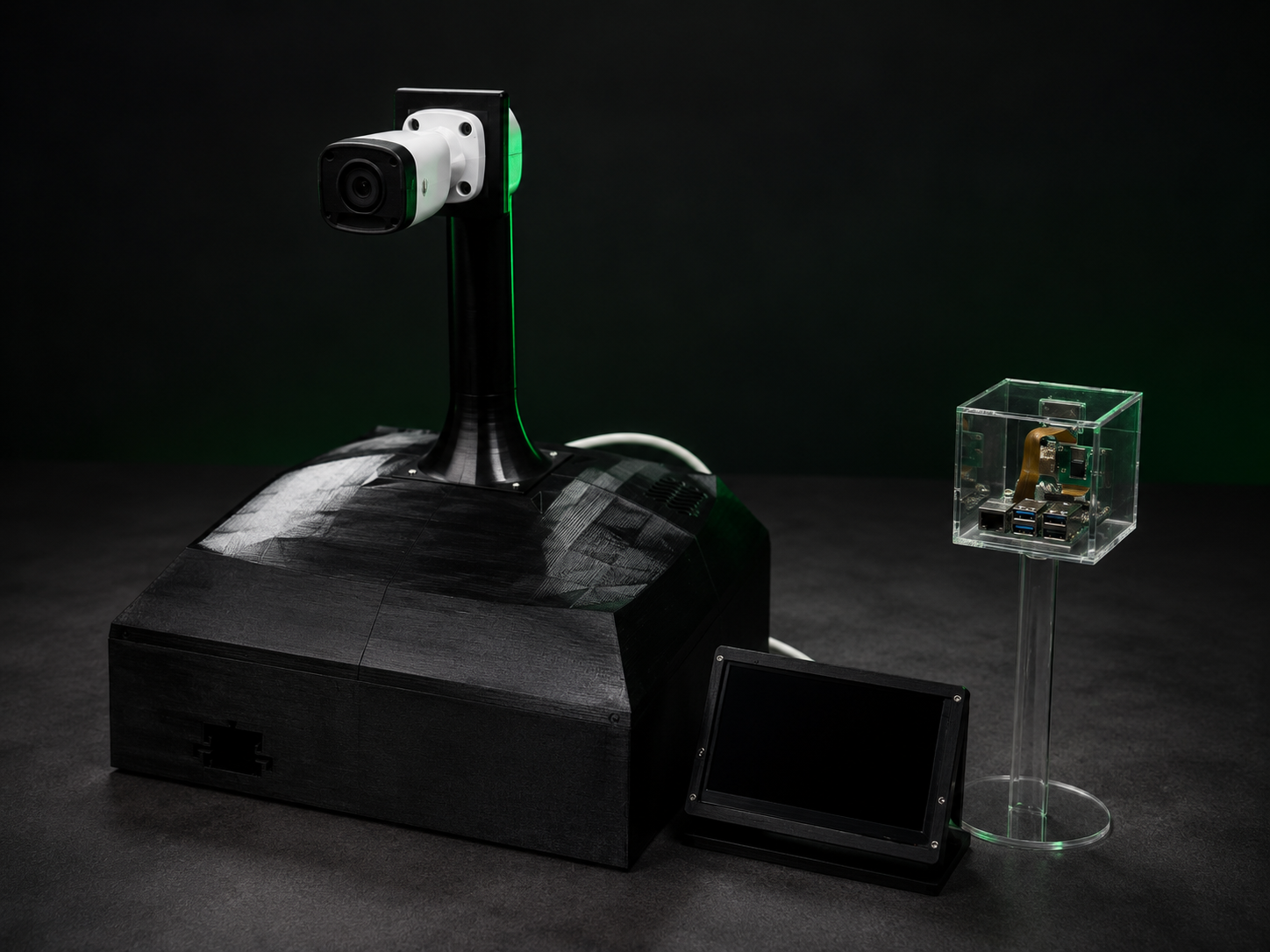 DVD camera unit, display, and Raspberry Pi
